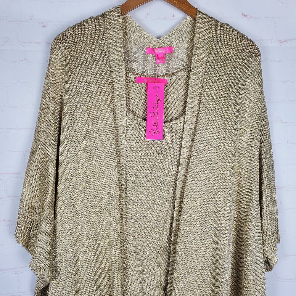 NEW Lilly Pulitzer Batsy Sweater Set Gold Metallic XL Cardigan Shell $258 - Picture 7 of 16